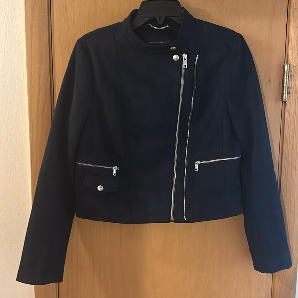 Banana Republic Women’s Vegan Suede Biker Moto Jacket Navy Blue Size Medium